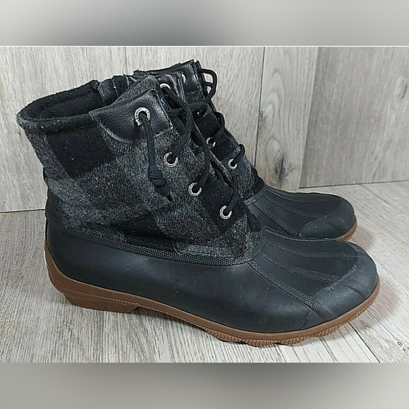 SPERRY TOP-SIDER SYREN GULF DUCK BOOT Black/Grey Plaid Sz 8 Womens - Picture 4 of 8